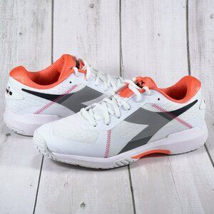 Diadora Women's Trofeo Pickleball White Black Shoes, White/Black/Vermillion, 10